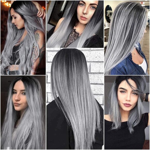 22" Colored Hair Extensions 10 PCS-Gray - Picture 6 of 6